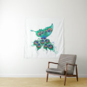 Tenture Papillon aux plumes de paon vert (En situation (horizontale))