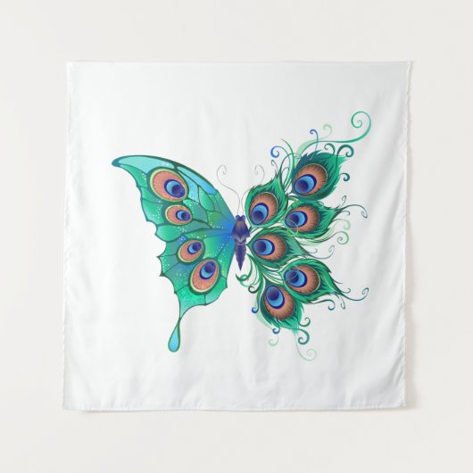Tenture Papillon aux plumes de paon vert (Devant)