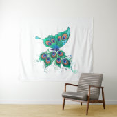 Tenture Papillon aux plumes de paon vert (En situation (horizontale))