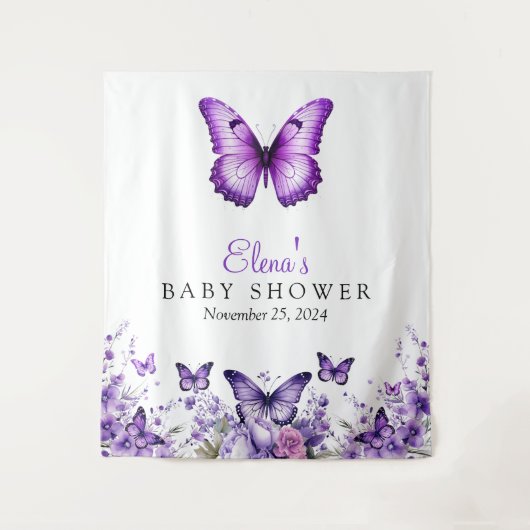 Tenture Papillon Baby shower Purple Floral fond (Devant)