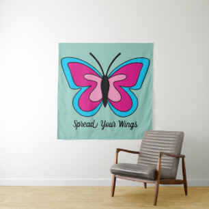 Tenture Papillon bleu magenta rose Ajouter du texte
