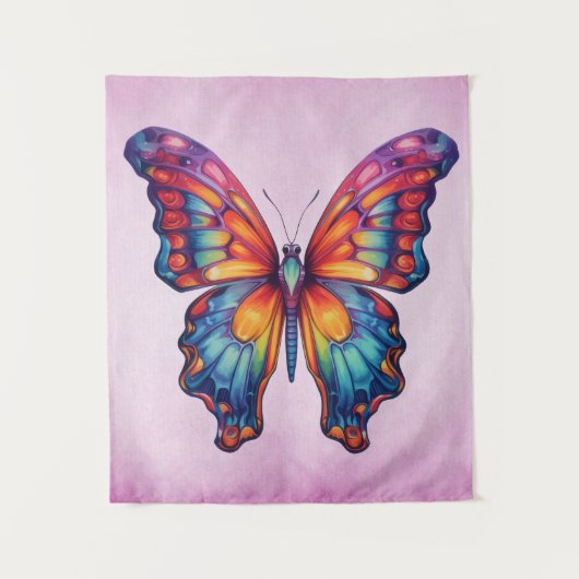 Tenture Papillon Bleu Orange ailes (Devant)