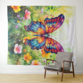 Tenture Papillon Bleu Orange ailes (En situation (horizontale))