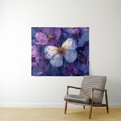 Tenture Papillon Bleu sur Fleurs Violettes (En situation (horizontale))