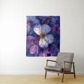 Tenture Papillon Bleu sur Fleurs Violettes (En situation)