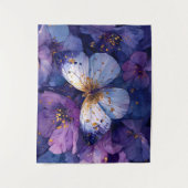 Tenture Papillon Bleu sur Fleurs Violettes (Devant)