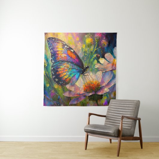 Tenture Papillon coloré et Fleurs sauvages à Sunrise (En situation)
