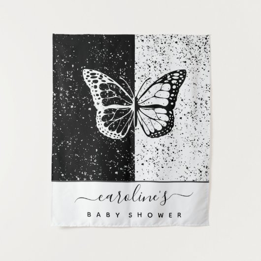 Tenture Papillon élégant noir et blanc Baby Shower à pois (Devant)
