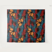 Tenture Papillon monarque sur des fleurs rouges (Devant (Horizontal))