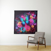 Tenture Papillon Néon & Roses (En situation)