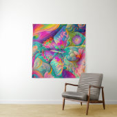 Tenture Papillon psychédélique coloré et fleurs (En situation (horizontale))