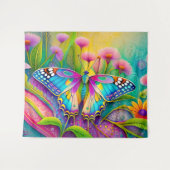 Tenture Papillon Psychédélique Coloré et Fleurs Sauvages (Devant (Horizontal))