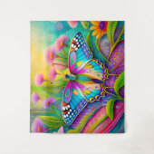 Tenture Papillon Psychédélique Coloré et Fleurs Sauvages (Devant)