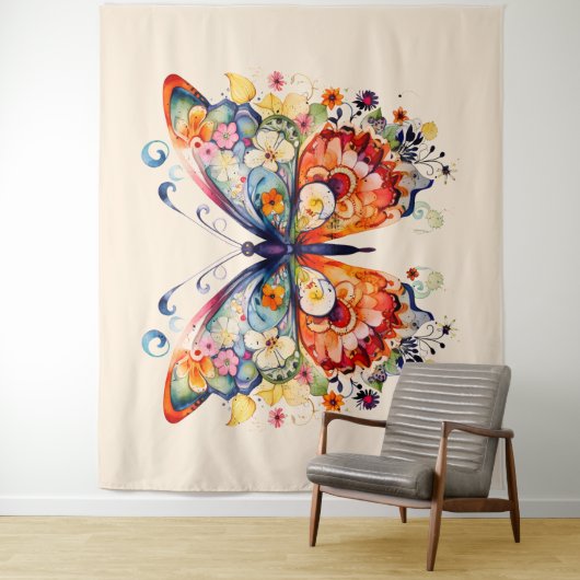 Tenture Papillon rétro couleur (En situation)