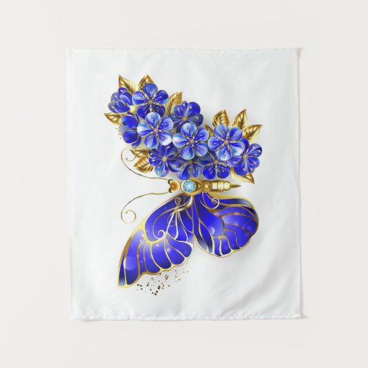 Tenture Papillon saphir à fleurs (Devant)