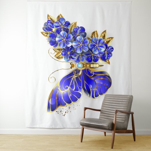 Tenture Papillon saphir à fleurs (En situation)