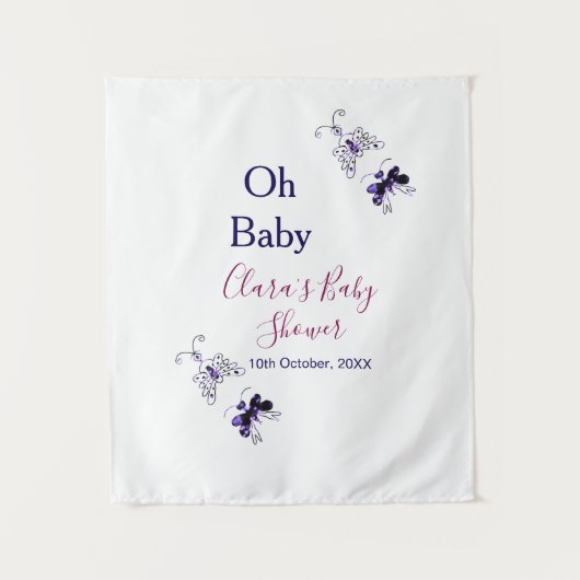 Tenture Papillon violet rose baby shower oh bébé moderne (Devant)