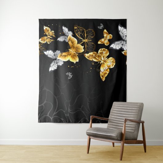 Tenture Papillons blancs et dorés (En situation)