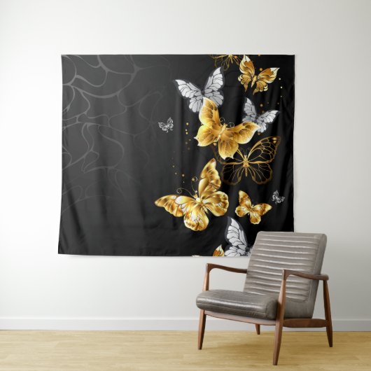 Tenture Papillons blancs et dorés (En situation (horizontale))