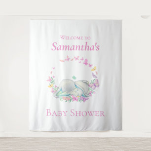 Tenture Papillons couchés éléphants Baby shower arrière