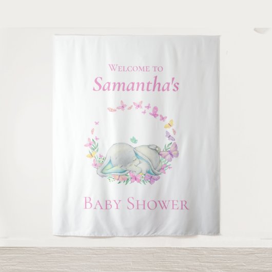 Tenture Papillons couchés éléphants Baby shower arrière (Devant)