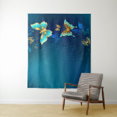 Tenture Papillons d'or sur un Arrière - plan bleu (En situation)