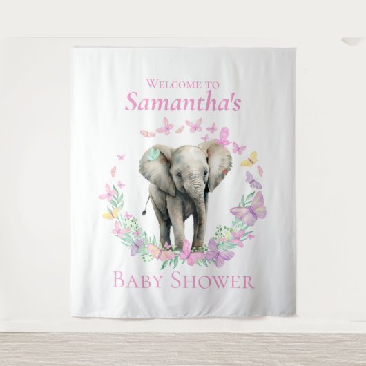 Tenture Papillons Eléphants mignons (Devant)