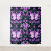 Tenture Papillons et symétrie des fleurs, violet et bleu (Devant)
