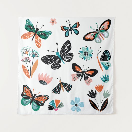 Tenture Papillons Fleurs : Collection Dessinée à la main (Devant)