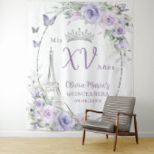 Tenture Papillons floraux pourpres Eiffel Paris Quinceañer (En situation)