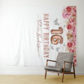 Tenture Papillons floraux rose heureux 16e anniversaire Ta (En situation (horizontale))