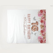 Tenture Papillons floraux rose heureux 16e anniversaire Ta (Devant (Horizontal))