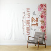 Tenture Papillons Floraux Rose Joyeux 21e Anniversaire Tap (En situation (horizontale))