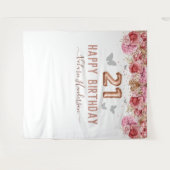 Tenture Papillons Floraux Rose Joyeux 21e Anniversaire Tap (Devant (Horizontal))