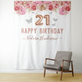 Tenture Papillons Floraux Rose Joyeux 21e Anniversaire Tap (En situation)
