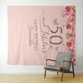 Tenture Papillons floraux rose joyeux 50e anniversaire (En situation (horizontale))
