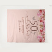 Tenture Papillons floraux rose joyeux 50e anniversaire (Devant (Horizontal))