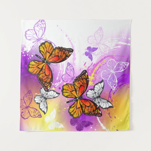 Tenture Papillons Monarque sur Arrière - plan pourpre (Devant (Horizontal))