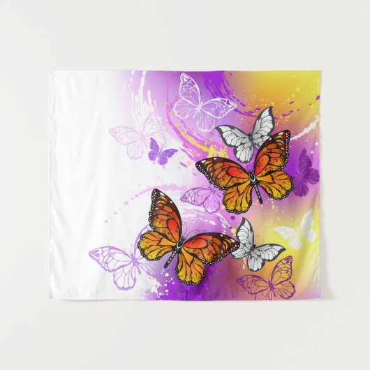 Tenture Papillons Monarque sur Arrière - plan pourpre (Devant (Horizontal))