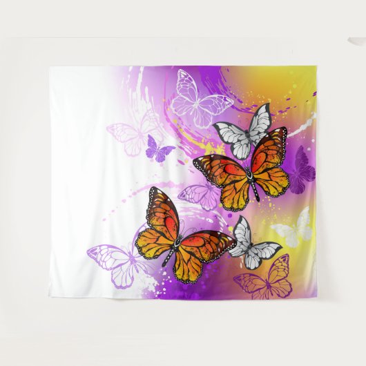 Tenture Papillons Monarque sur Arrière - plan pourpre (Devant (Horizontal))