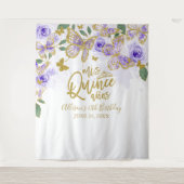 Tenture Papillons pourpres Quinceanera Fond Floral (Devant)