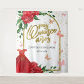 Tenture Papillons Quinceanera rouge arrière-plan (Devant)