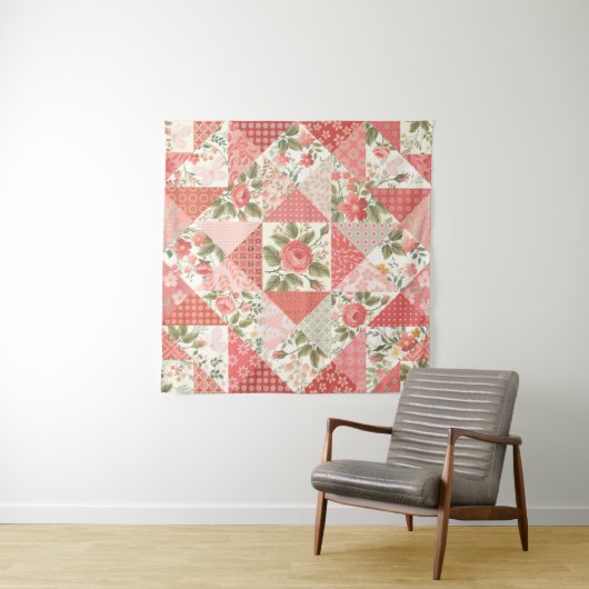 Tenture Papillons rose Patchwork sans couture (En situation (horizontale))