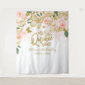 Tenture Papillons rose Quinceanera Fond Floral (Devant)