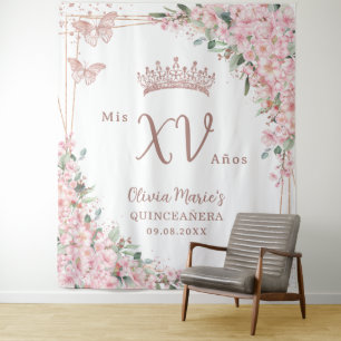 Tenture Papillons Roses en fleurs de cerisier Quinceañera