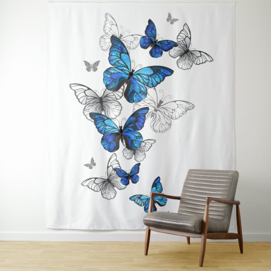 Tenture Papillons volants bleus Morpho (En situation)