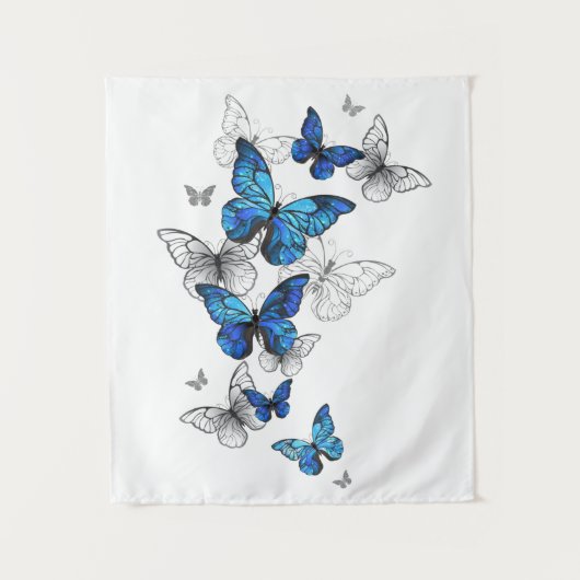 Tenture Papillons volants bleus Morpho (Devant)