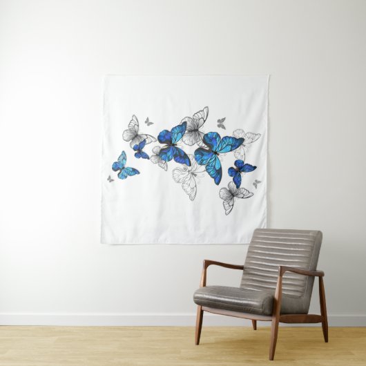 Tenture Papillons volants bleus Morpho (En situation (horizontale))
