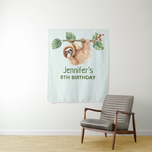 Tenture Paresseux Mignon Suspendu à l'Envers Aquarelle Ann (En situation)