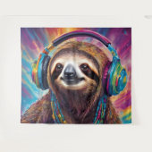 Tenture Paresseux portant des écouteurs (Devant (Horizontal))